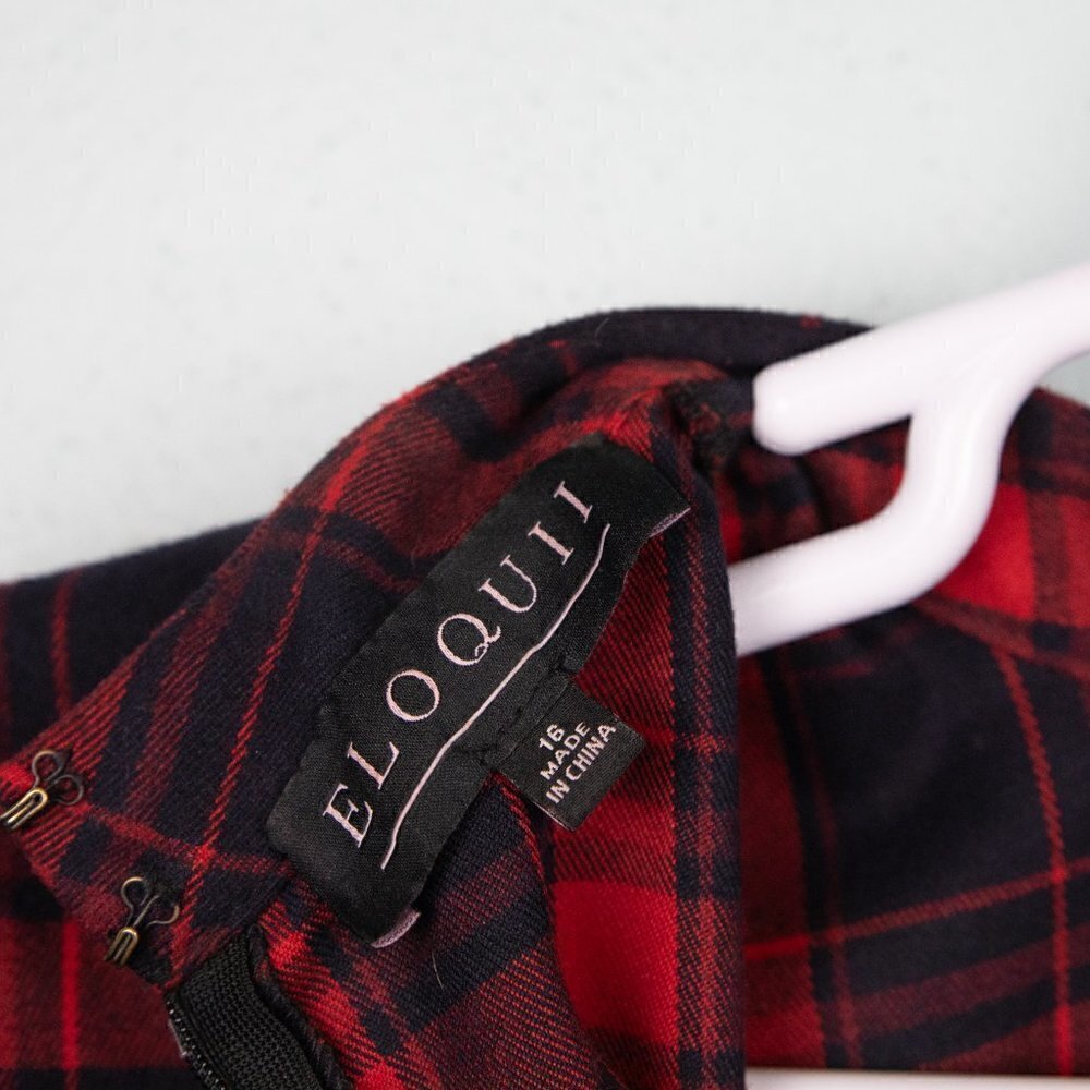 Eloquii red buffalo plaid long sleeve fit and flare dress-16 - Picture 3 of 5